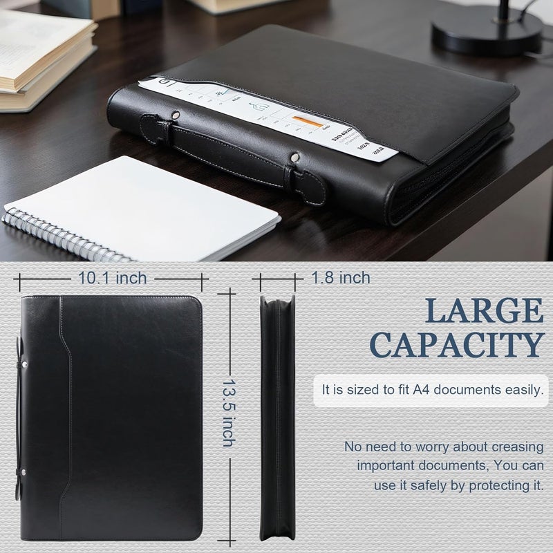 IYGHV Faux Leather Portfolio Binder with Handle & Clipboard, Zippered Padfolio Folder Organizer 3 Ring Binder for Document, Business Card Holder, Professional Portfolio Notebook for Men & Women (Black) - Image 4
